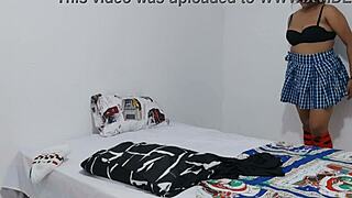 an 18-year-old brunette student with a big ass started making homemade porn for her old teacher, doing it in her uniform