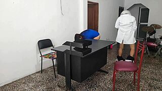 Doctor bangs secretary on desk at work! She rides him sensually hard!