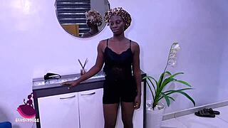 Ebony maid receives special attention from horny boss