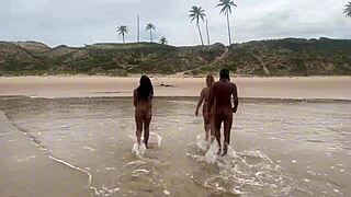 beautiful teen friends enjoy anal sex on the beach while admiring nature