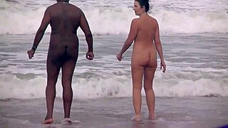 Steamy nude beach action unfolds with a group banging a hairy wife. BBC joins the public voyeur scene!