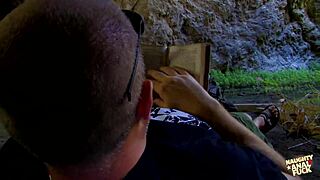 a cave girl covered in cum by camper