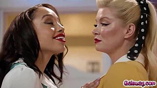 Waitress Serene Siren Kisses Customer Alexis Tae While Dancing