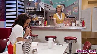 Waitress Serene Siren Kisses Customer Alexis Tae While Dancing