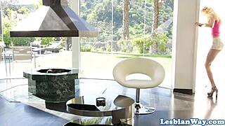 shaved tattooed lesbians with big tits masturbate close up.