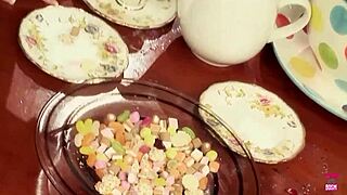 serving tea got boring, so they fuck senseless in orgy with monster cocks.