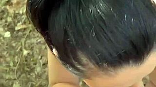 damn, she's sucking his dick in the woods while they get honked at!