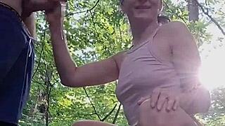 damn, she's sucking his dick in the woods while they get honked at!
