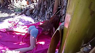 Brunette Toys Pussy Outdoors Publicly