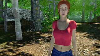 redhead explores shaved pussy in outdoor vr game