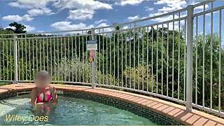 hey, wife flashed her big tits at hotel pool today! 😍