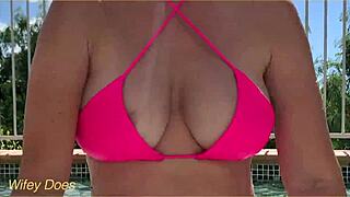 hey, wife flashed her big tits at hotel pool today! 😍