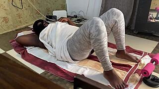 At the gym, she worked out and showed off her black pussy.