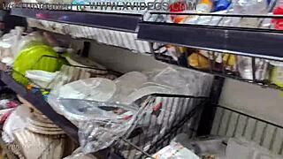 Risky handjob with spit in public store. So daring with that huge shaft