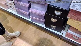 Risky handjob with spit in public store. So daring with that huge shaft