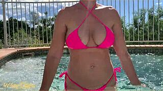 hey, wife flashed her big tits at hotel pool today! 😍