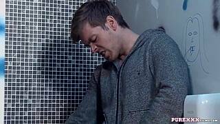 Hot brunette milf rides cock in toilet, damn! 😈