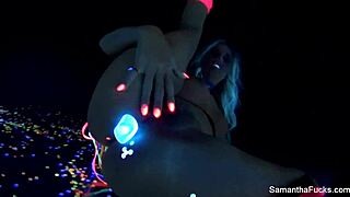 samantha saint enjoys a quiet solo moment with her big tits and blonde hair