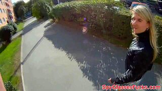 Real teen gets fucked outdoors in sneaky spycam POV action.