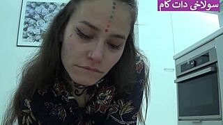 girl straightens boyfriend's cock with bag and rides it