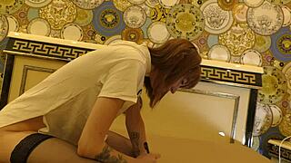 Hot tight pussy skinny redhead braless and no panties on the bed gets bored and ignored in black stockings