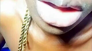 african teen 18+ showcases her beautiful lips and mouth in sloppy performance with spitting and drinking