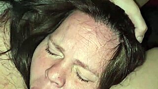 Milf sucks cock and plays with tits in deepthroat