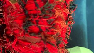 Ebony babe squirts through shorts while using vibrator