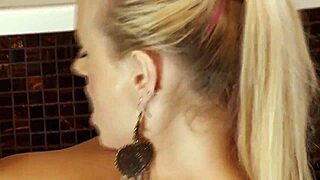 Pornstar does striptease while husband takes bath