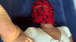 Ebony babe squirts through shorts while using vibrator