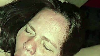 Milf sucks cock and plays with tits in deepthroat