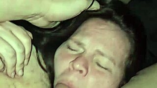 Milf sucks cock and plays with tits in deepthroat