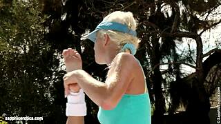 Devin and iris workout then have lesbian fun near the pool by sapphic erotica