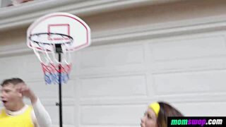 Feeling thrilled with step moms training basketball stepsons in wild 4some action