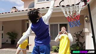 Feeling thrilled with step moms training basketball stepsons in wild 4some action