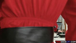 Skinny teen latina shoplifter fucked hard by security santa