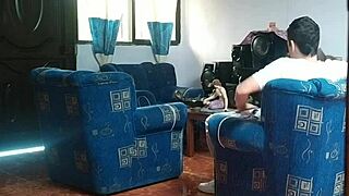 My stepsister thinks no one’s home and bangs her boyfriend in the living room! 😲