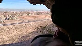 Outdoor public blowjob in a cave, caught with big cock sex and cumshot 💦