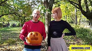 Beautiful Redhead Babe's Vengeful Gangbang in Garage with Double Penetration.