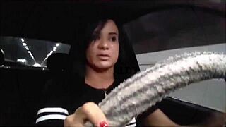 Brunette with big tits rides monster cock in car for quick release