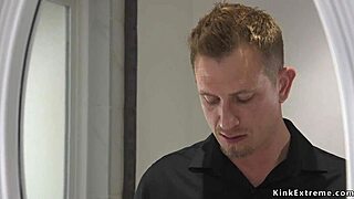 blonde slave in bondage gets her pussy roughly fucked in bizarre bdsm submission