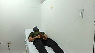 I watch the kinky doctor stroke his huge cock in the office