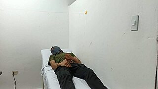 I watch the kinky doctor stroke his huge cock in the office