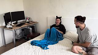 gamer girl sucks and rides stepbro's cock due to compromising pics