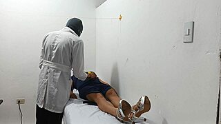 I watch the kinky doctor stroke his huge cock in the office