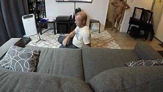 Mandy Mynxx gags on a cock while choking on the couch in POV