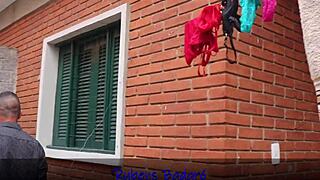 grandma gives her tasty ass to young panties thief in full red sheer video