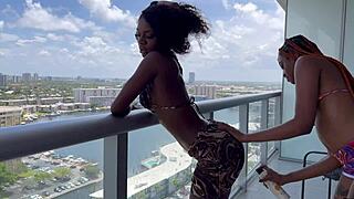 Destiny and mira engage in nasty muff diving and bisexual fuck in miami