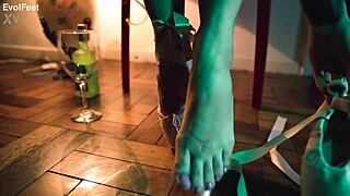 Sexy blonde latina ballerina sucks and licks toes in fetish goddess scene with gagging