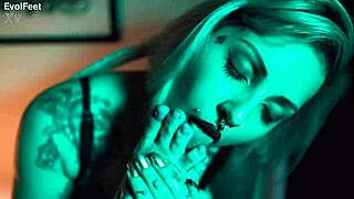 Sexy blonde latina ballerina sucks and licks toes in fetish goddess scene with gagging